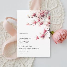 Rosa Magnolie Botanische Aquarell-Hochzeit Einladung