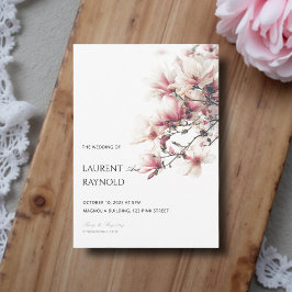 Rosa Magnolie Botanische Aquarell-Hochzeit Einladung