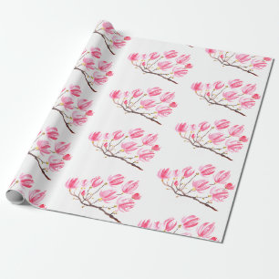 Rosa Magnolie floraler Aquarell eleganter Vintage- Geschenkpapier