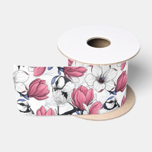 Rosa Magnolie und Blaumeisen Satinband