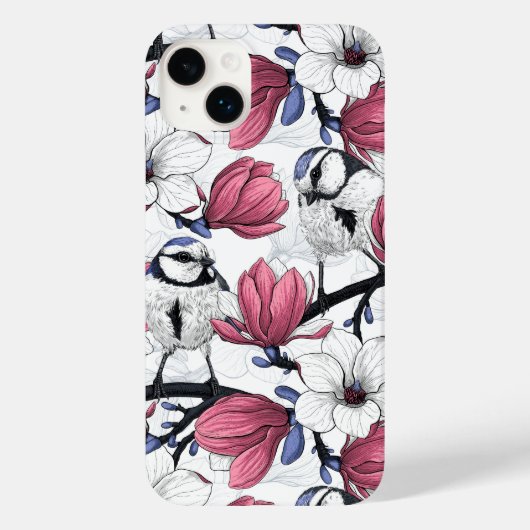 Rosa Magnolie und Blauzungenvögel Case-Mate iPhone Hülle (Rückseite)