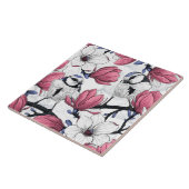 Rosa Magnolie und Blauzungenvögel Fliese (Seite)