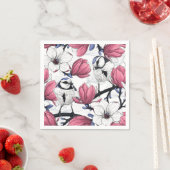 Rosa Magnolie und Blauzungenvögel Serviette (Beispiel)