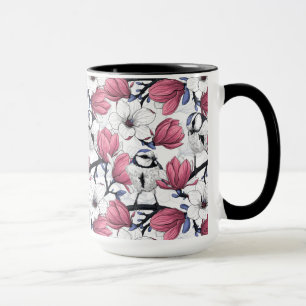 Rosa Magnolie und Blauzungenvögel Tasse
