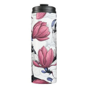 Rosa Magnolie und Blauzungenvögel Thermosbecher