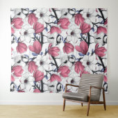 Rosa Magnolie und Blauzungenvögel Wandteppich (Beispiel (Horizontal))