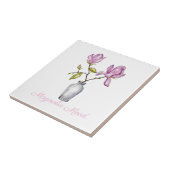 Rosa Magnolie Wasserfarbe Botanik Fliese (Seite)