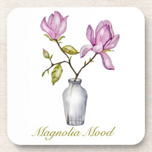 Rosa Magnolie Wasserfarbe Botanik Getränkeuntersetzer