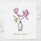 Rosa Magnolie Wasserfarbe Botanik Weinetikett (Einzelnes Label)