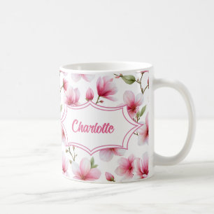 Rosa Magnolie Wasserfarbe Botanisches Monogramm Na Kaffeetasse