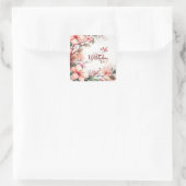 Rosa Magnolien Blüten und Vögel glücklich Geburtst Quadratischer Aufkleber (Tasche)