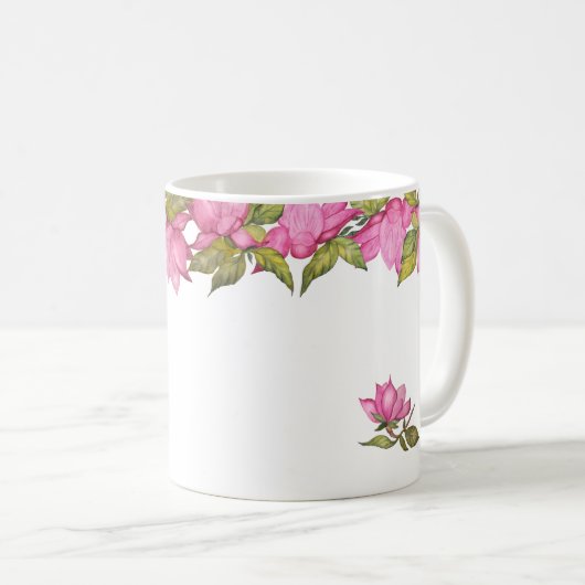 Rosa Magnolien Kaffeetasse (VorderseiteRechts)
