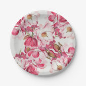 Rosa Magnolien-Papier-Teller Pappteller (Vorderseite)