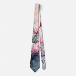 Rosa Magnolienblüten Botanisch Monogramm Krawatte