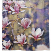 Rosa Magnolienzweig Aquarell lila Hintergrund Duschvorhang (Vorderseite)