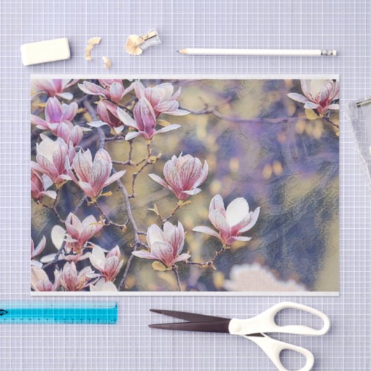 Rosa Magnolienzweig Aquarell lila Hintergrund Seidenpapier (Handwerk)