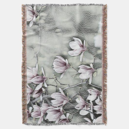 Rosa Magnolienzweig zeichnend grauschwarzer Rückgr Decke (Vorderseite Vertikal)