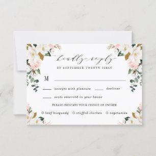 Rosa Mahlzeit Auswahl Gold- und weiße Magnolie Hoc RSVP Karte