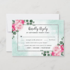 Rosa Mahlzeit Wahl Grüne Wasserfarbe Blumenzehen RSVP Karte