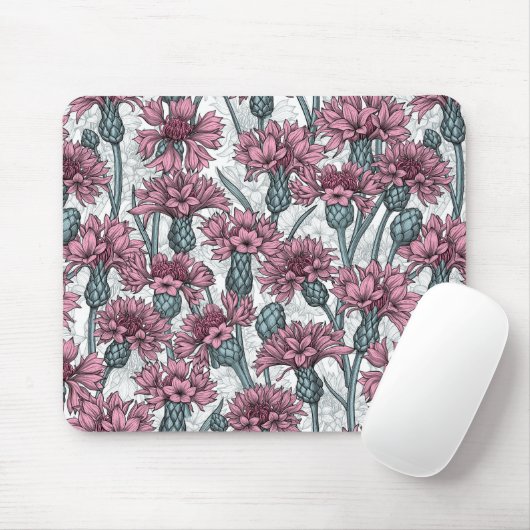 Rosa Maisblumen, weiße Blume Mousepad (Mit Mouse)
