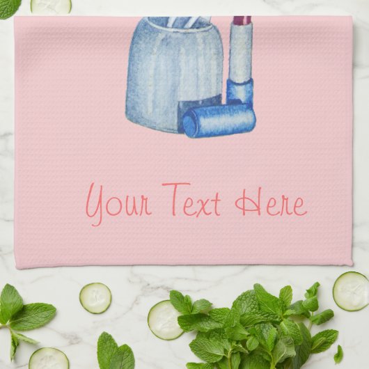 Rosa Make-up Bürsten in der Halterung noch Leben  Geschirrtuch (Gefaltet)