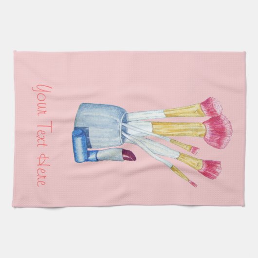 Rosa Make-up Bürsten in der Halterung noch Leben Geschirrtuch (Horizontal)