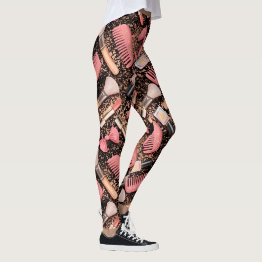 Rosa Make-up-Kosmetik-Muster Glitter Leggings (Rechts)