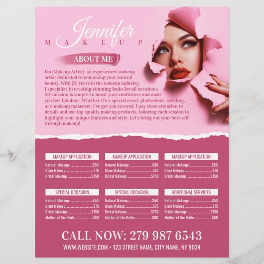 Rosa Makeup Artist / Schönheitssalon Flyer (Hinten)