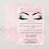 Rosa Makeup Weißer Glitzer 16. Brautparty Einladung (Vorne/Hinten)