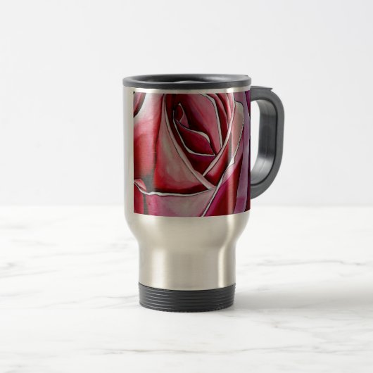 Rosa Makro Blumen Aquarell abstrakte Kunst Reisebecher (VorderseiteRechts)