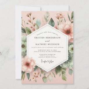 Rosa malerische botanische Hochzeit Einladung