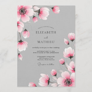 Rosa malerische florale Hochzeitsromanze Einladung