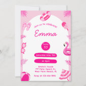 Rosa Malibu Sommer Geburtstagsfeier Einladung (Vorderseite)