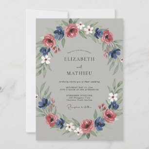 Rosa-Malven-Blumenkranz-Hochzeit Einladung