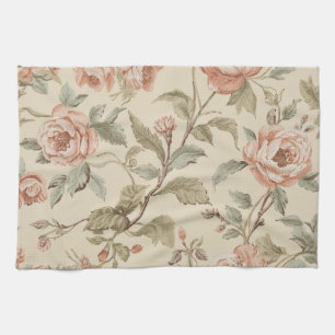 Rosa Malven-Sagegrün-Beige-Shabby-Chic-Blumenmuste Geschirrtuch