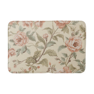 Rosa Malven-Sagegrün-Beige-Shabby-Chic-Floral Badematte