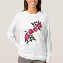 Rosa malvenfarbene Rosen-langer Hülsen-T - Shirt
