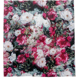 Rosa malvenfarbenes weißes schwarzes mit Blumenba Duschvorhang
