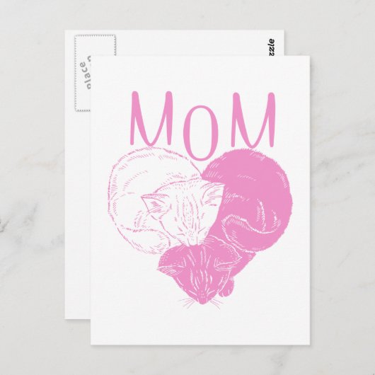 Rosa MAMA Herzkatzen Postkarte (Vorne/Hinten)