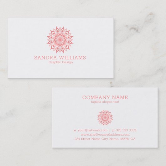 Rosa Mandala auf Weiß Visitenkarte (Vorne/Hinten)