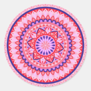 Rosa Mandala Boho Lebendiges geometrisches Muster  Runder Aufkleber