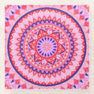 Rosa Mandala Boho Lebendiges Liebes-Geometrisches  Glasuntersetzer