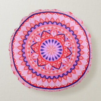 Rosa Mandala Boho Lebendiges Liebes-Geometrisches Rundes Kissen