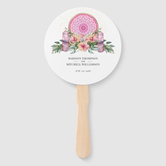 Rosa Mandala Crystals Metaphysische Hochzeit Fächer (Vorderseite)