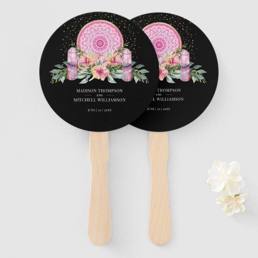Rosa Mandala Crystals Metaphysische Hochzeit Fächer (Vorne und Hinten)