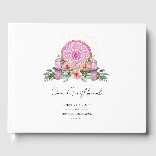 Rosa Mandala Crystals Metaphysische Hochzeit Gästebuch (Vorderseite)