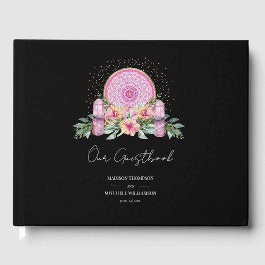 Rosa Mandala Crystals Metaphysische Hochzeit Gästebuch (Vorderseite)