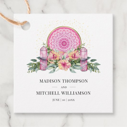 Rosa Mandala Crystals Metaphysische Hochzeit Geschenkanhänger (Vorderseite)