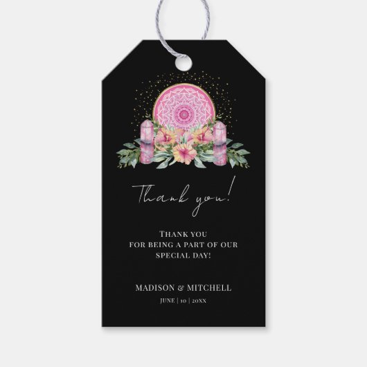 Rosa Mandala Crystals Metaphysische Hochzeit Geschenkanhänger (Vorderseite)