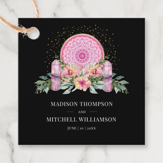 Rosa Mandala Crystals Metaphysische Hochzeit Geschenkanhänger (Vorderseite)